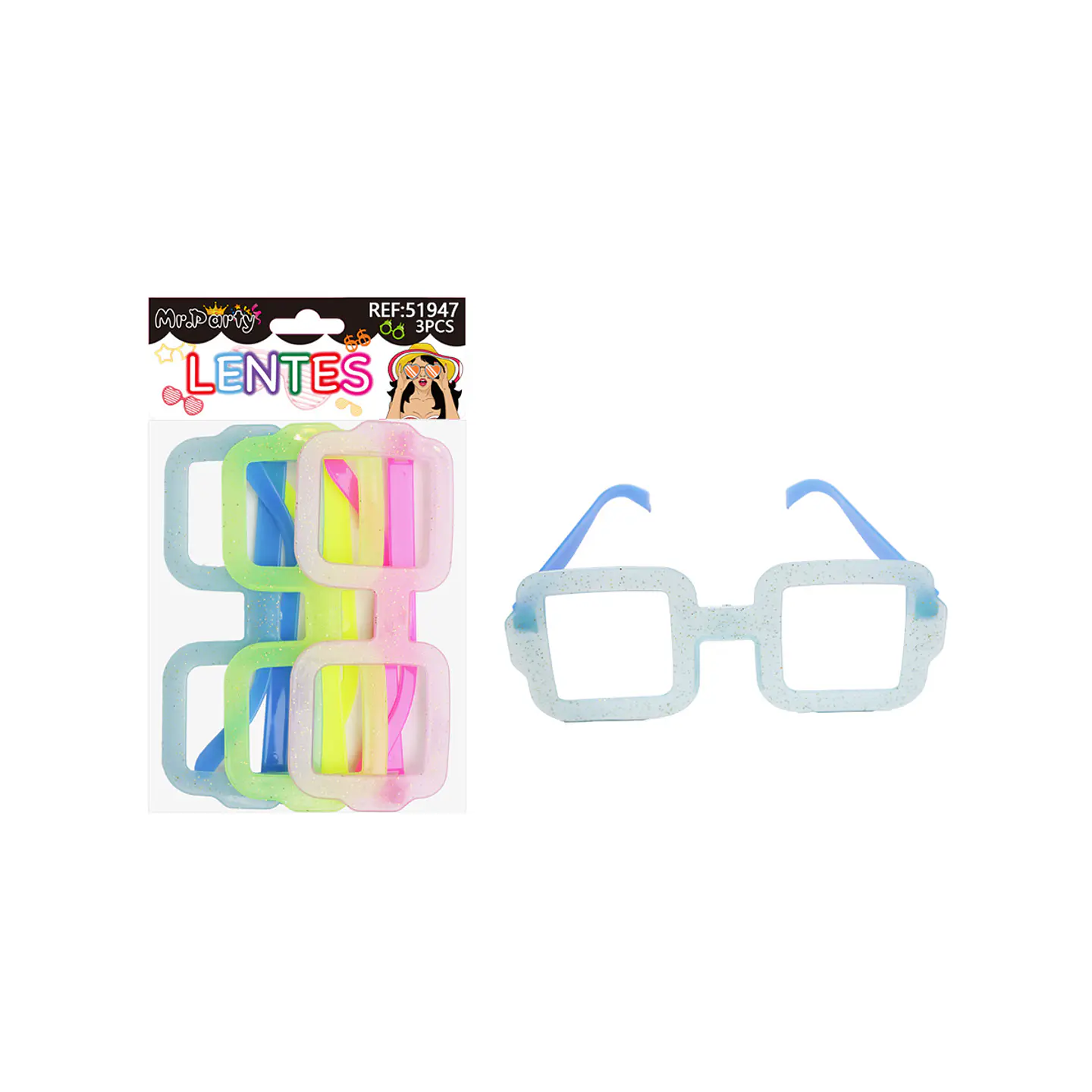 Lentes de fiesta luminosa cuadrados 3pcs Color Aleatorio 1