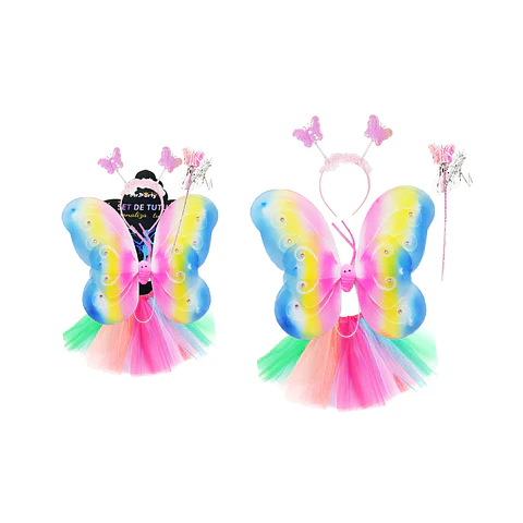Conjunto de mariposa con cintillo, alas, falda y varita 4pcs