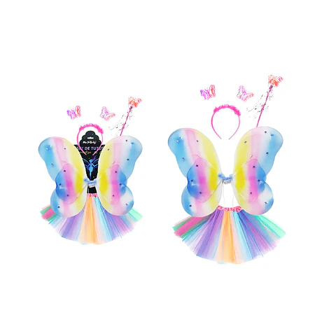 Conjunto de mariposa con cintillo, alas, falda y varita 4pcs