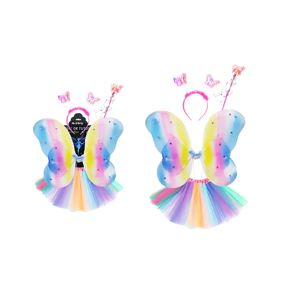 Conjunto de mariposa con cintillo, alas, falda y varita 4pcs 1