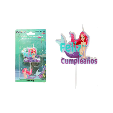Velas sirena feliz cumpleaños 5.8*4.8*0.8cm