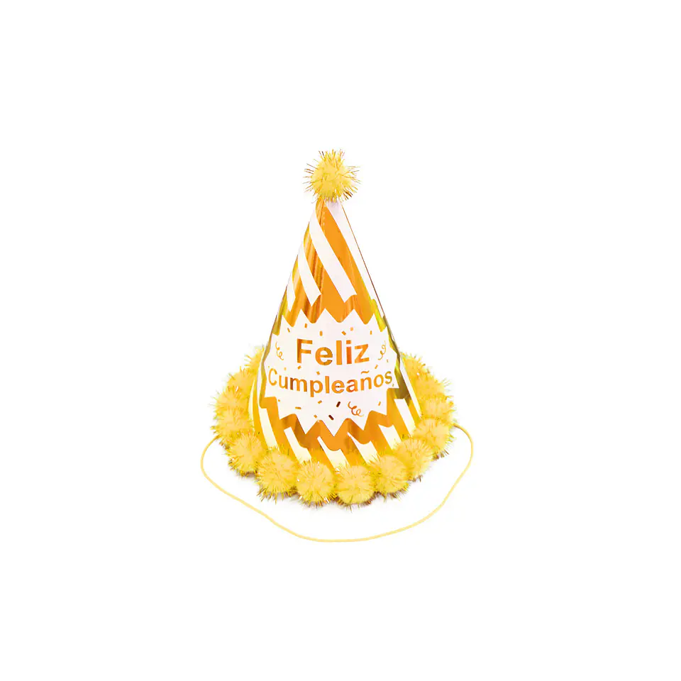 Gorro pompón feliz cumpleaños dorado 20cm 1
