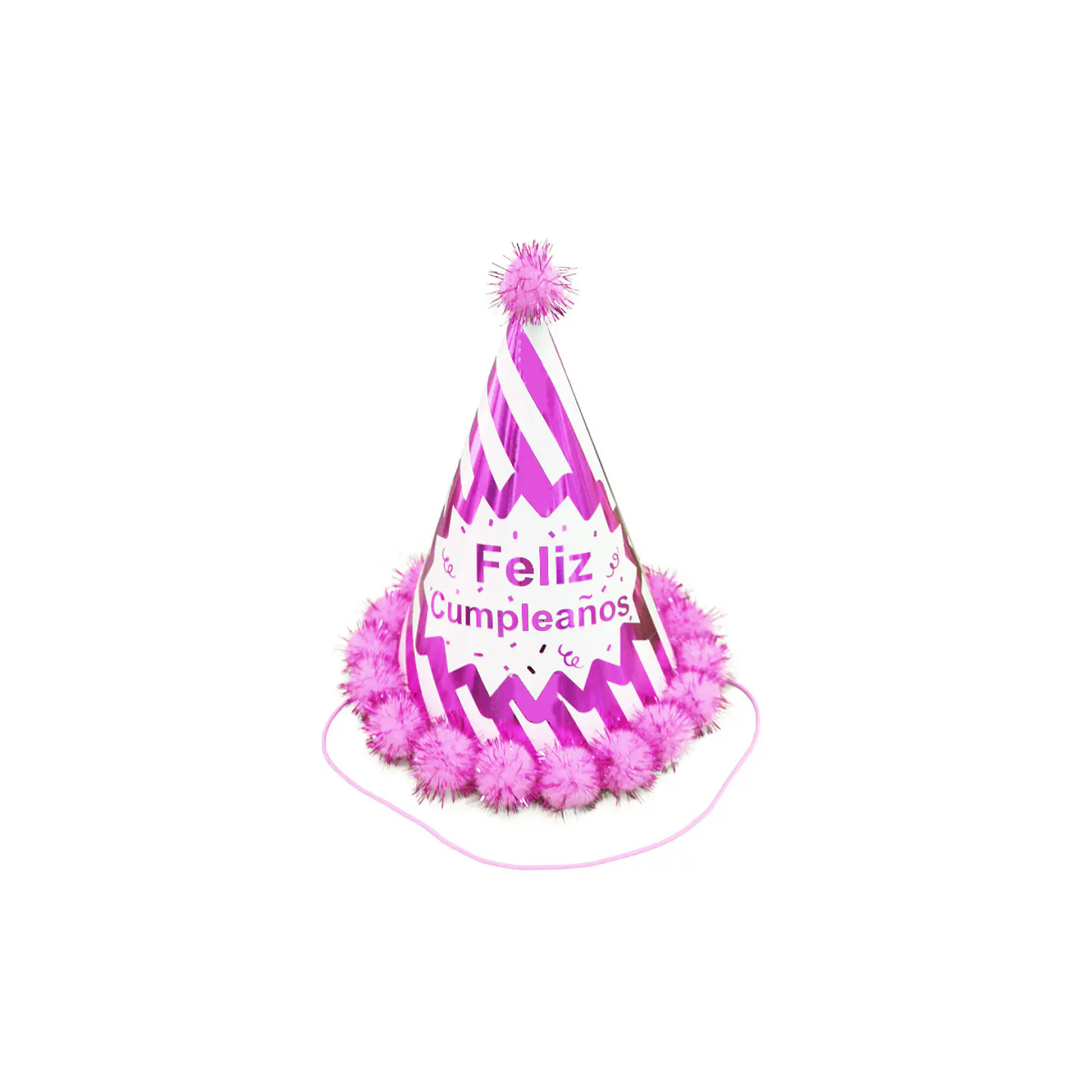 Gorro pompón feliz cumpleaños rosado 20cm 1