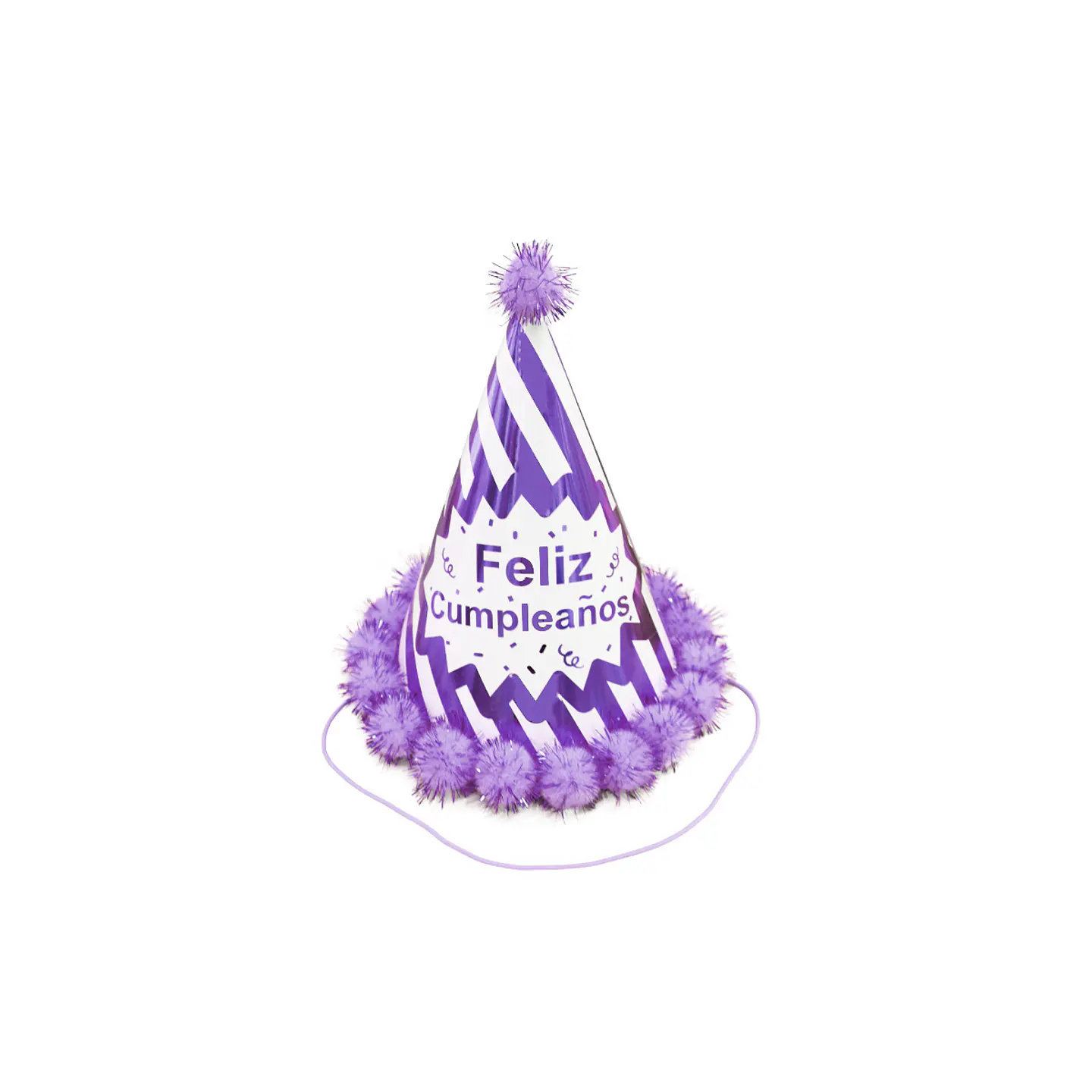Gorro pompón feliz cumpleaños morado 20cm 1