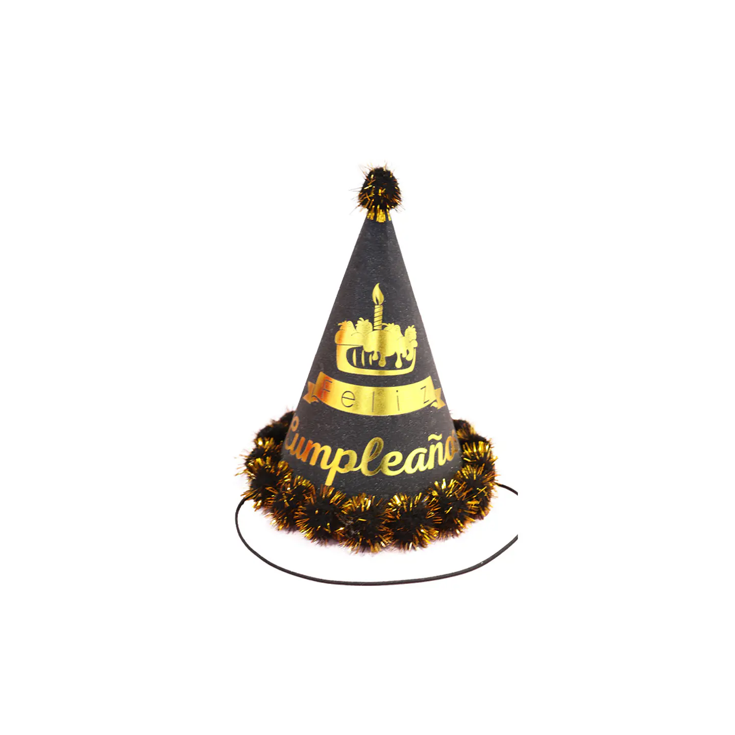 Gorro pompón con pétalos y glitter negro 20cm 1
