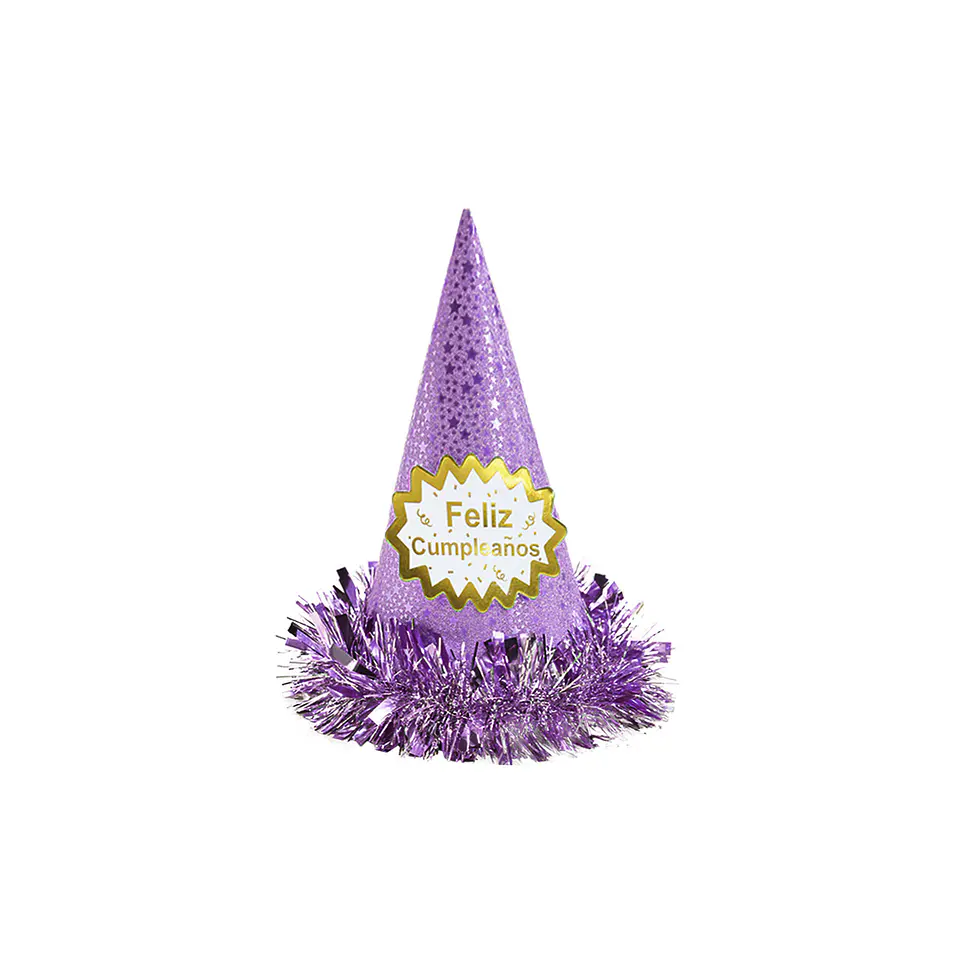 Gorro cotillón feliz cumpleaños morado 34cm 1