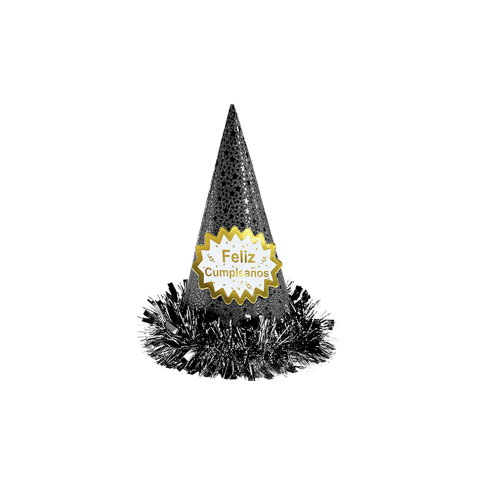Gorro cotillón feliz cumpleaños negro 34cm 1
