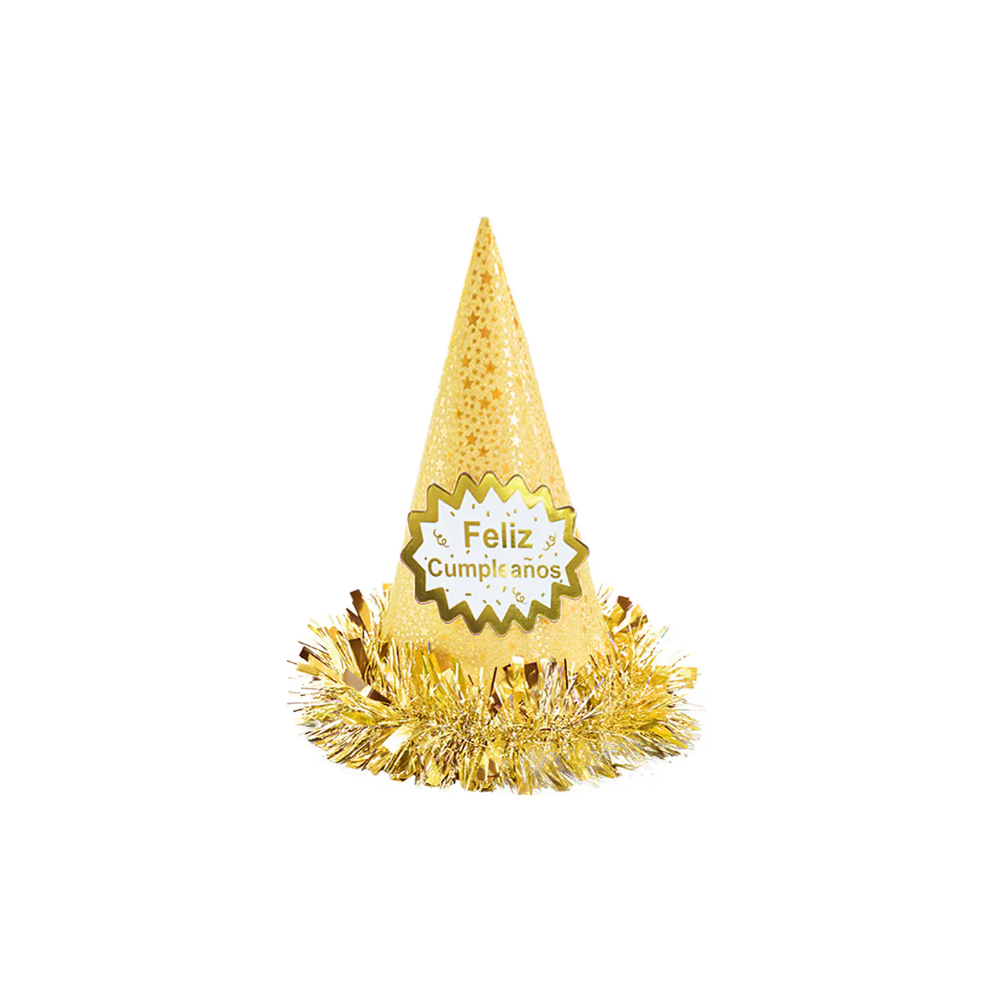 Gorro cotillón feliz cumpleaños dorado 34cm 1