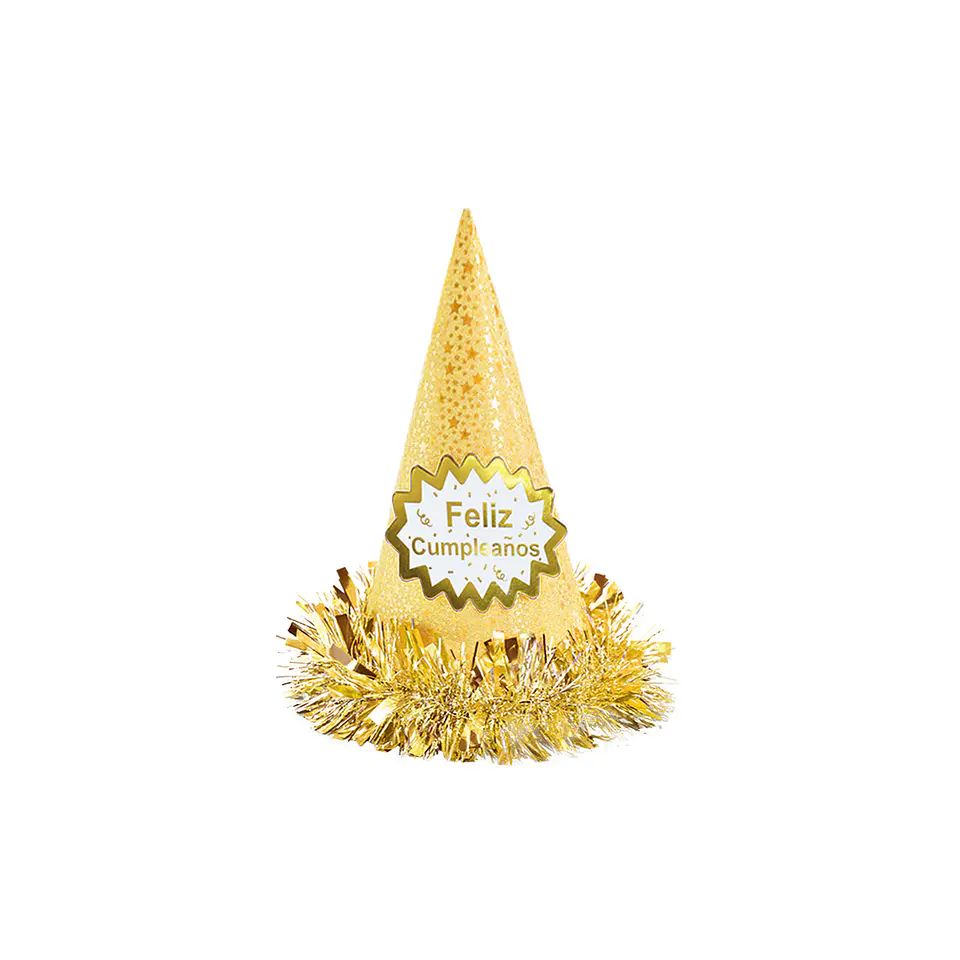 Gorro cotillón feliz cumpleaños dorado 34cm 1