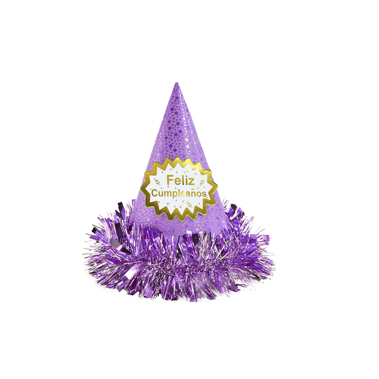 Gorro cotillón feliz cumpleaños morado 24cm 1