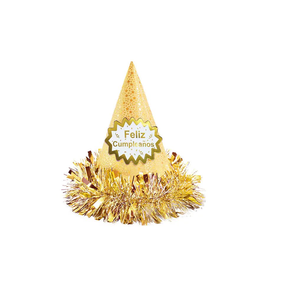 Gorro cotillón feliz cumpleaños dorado 24cm 1