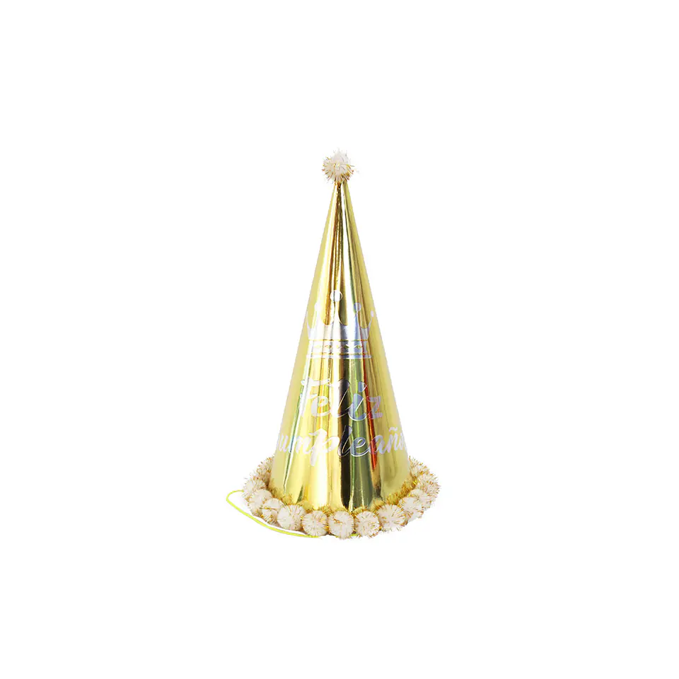 Gorro pompón feliz cumpleaños dorado 34cm 1