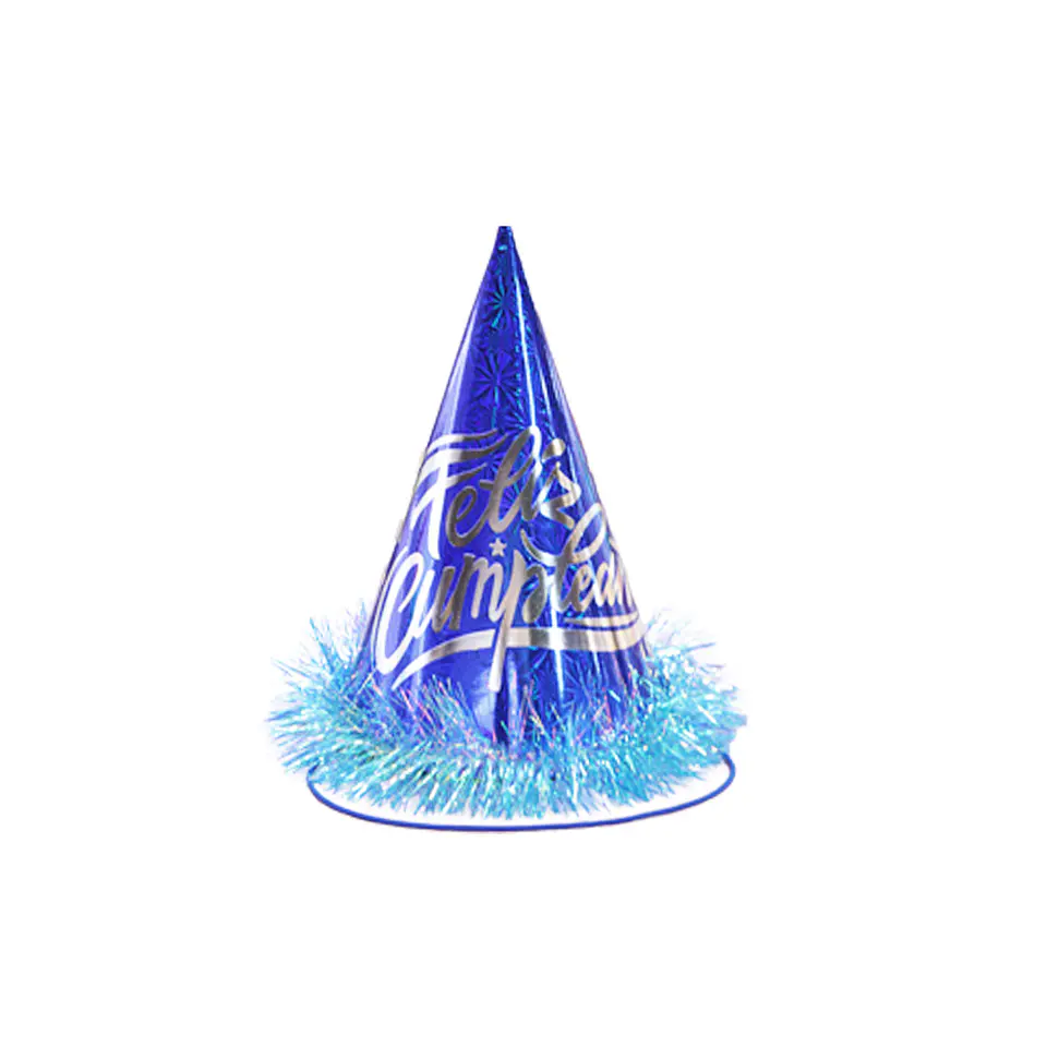 Gorro cotillón holográficofeliz cumpleaños azul 24cm 1