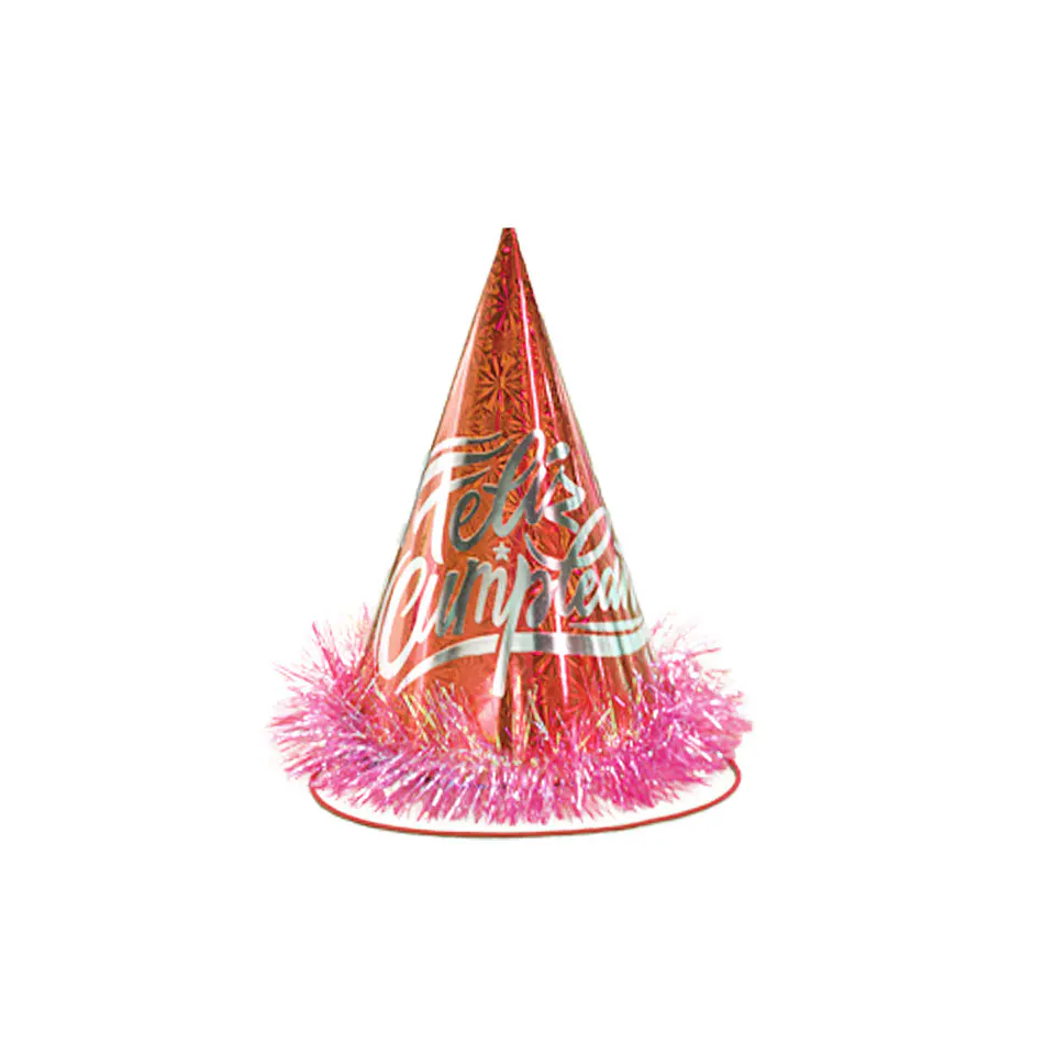 Gorro cotillón holográficofeliz cumpleaños rojo 24cm 1