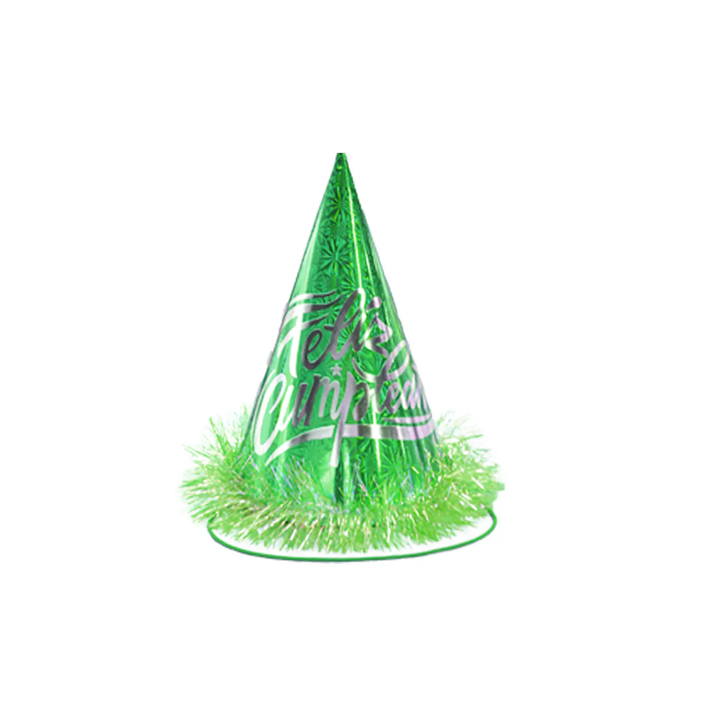 Gorro cotillón holográficofeliz cumpleaños verde 24cm 1