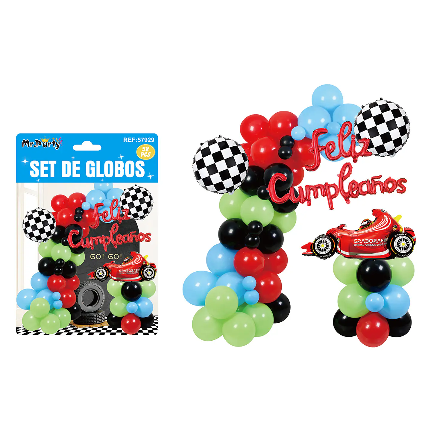 Set con arco de globos feliz cumpleaños 58pcs 1