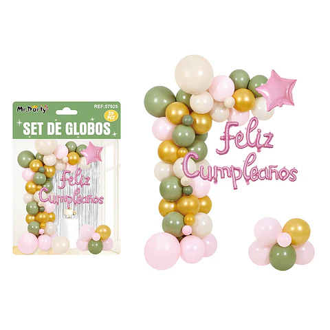 Set con arco de globos feliz cumpleaños 59pcs