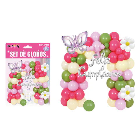 Set con arco de globos feliz cumpleaños 67pcs