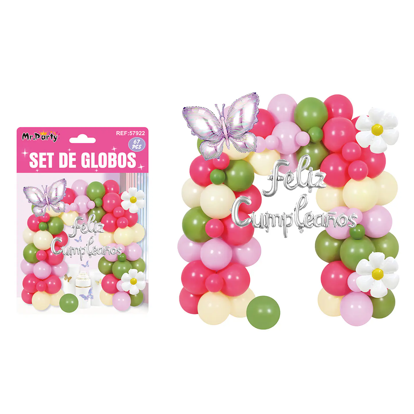 Set con arco de globos feliz cumpleaños 67pcs 1