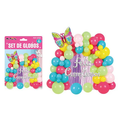 Set con arco de globos feliz cumpleaños 67pcs