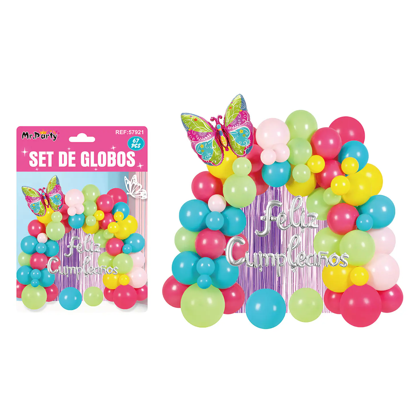 Set con arco de globos feliz cumpleaños 67pcs 1