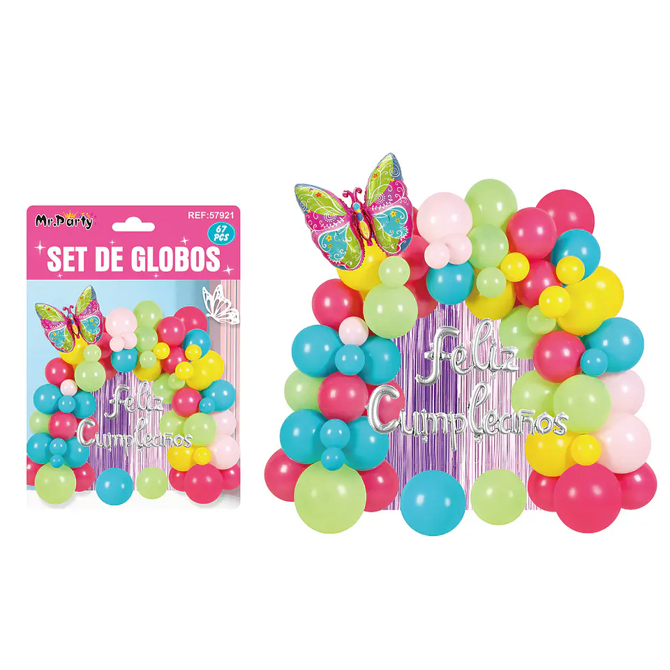 Set con arco de globos feliz cumpleaños 67pcs 1