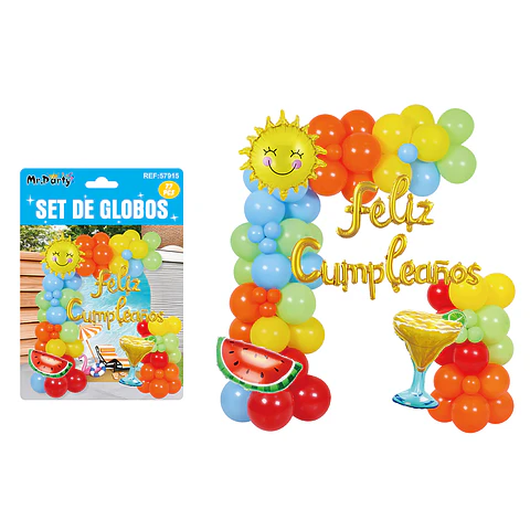 Set con arco de globos feliz cumpleaños 77pcs