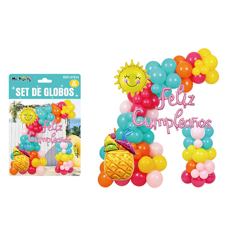 Set con arco de globos feliz cumpleaños 86pcs