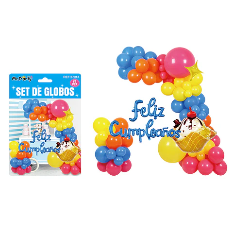 Set con arco de globos feliz cumpleaños 82pcs