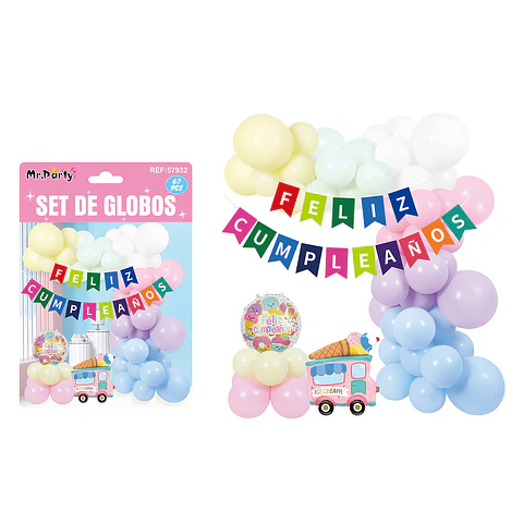 Set con arco de globos feliz cumpleaños 67pcs