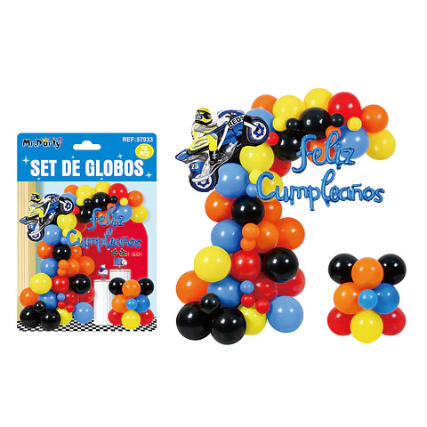 Set con arco de globos feliz cumpleaños 76pcs