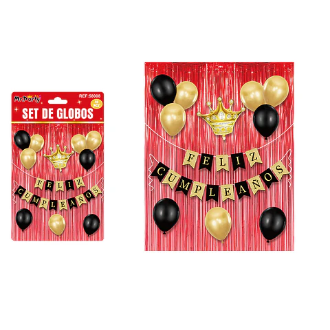 Set de globos y guirnalda con cortina rojo 14pcs