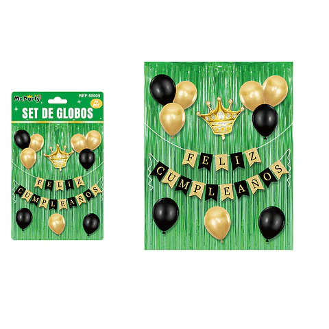 Set de globos y guirnalda con cortina verde 14pcs
