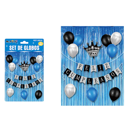 Set de globos y guirnalda con cortina azul 14pcs