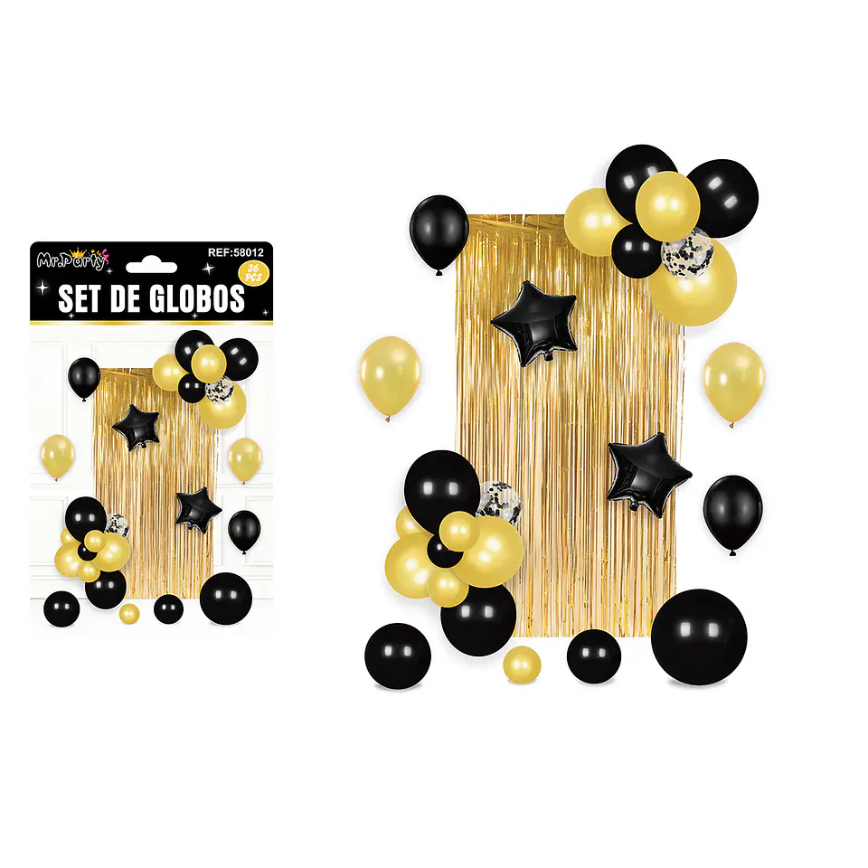 Set de globos con cortina dorado 36pcs 1