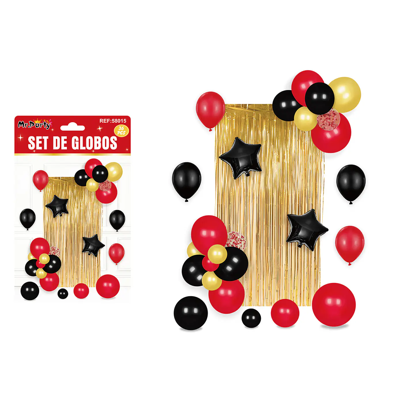 Set de globos con cortina dorado 36pcs 1