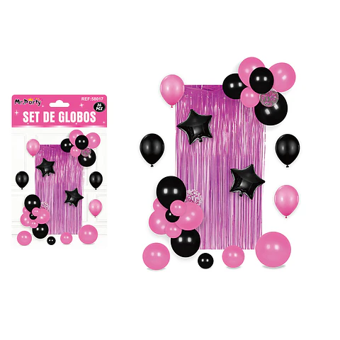 Set de globos con cortina fucsia 36pcs