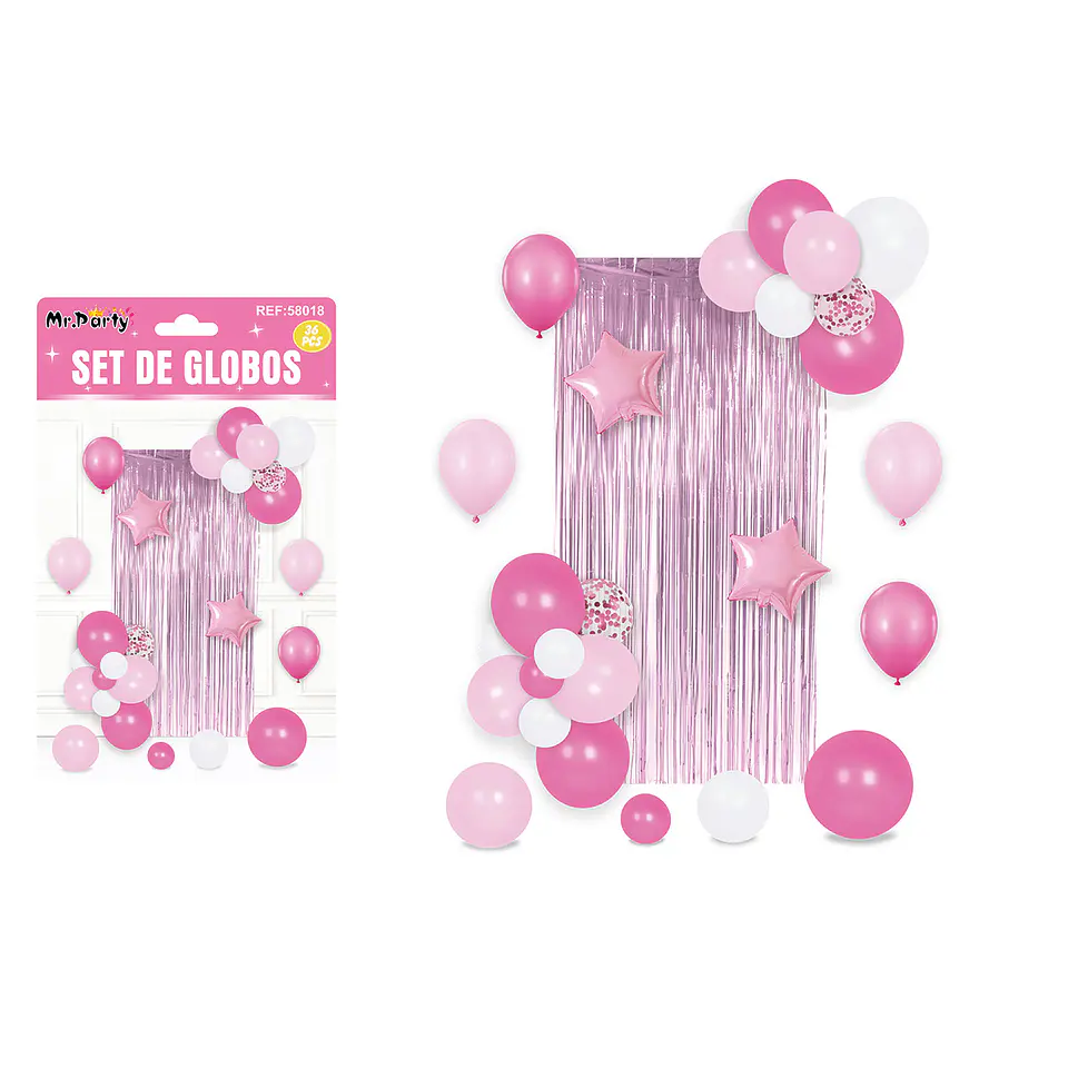 Set de globos con cortina rosado 36pcs 1