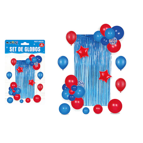 Set de globos con cortina azul 36pcs