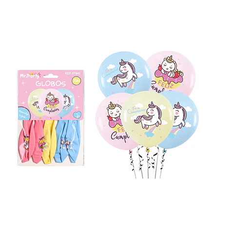 Globos de látex unicornio 30cm 5pcs