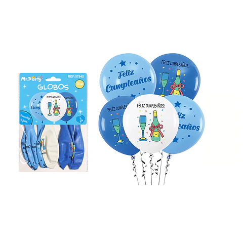 Globos de látex azul feliz cumpleaños 30cm 5pcs