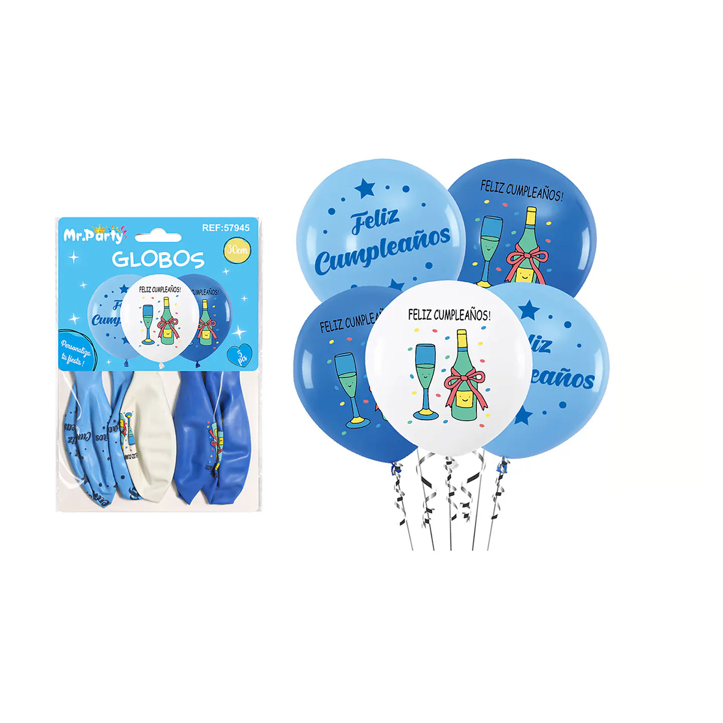 Globos de látex azul feliz cumpleaños 30cm 5pcs 1