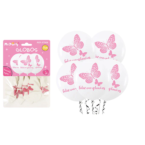 Globos de látex mariposa feliz cumpleaños 30cm 5pcs