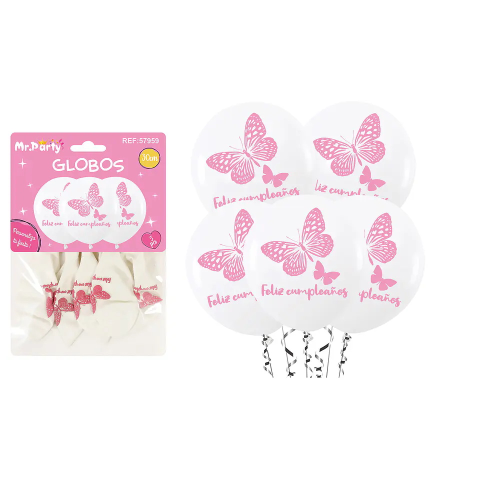 Globos de látex mariposa feliz cumpleaños 30cm 5pcs 1