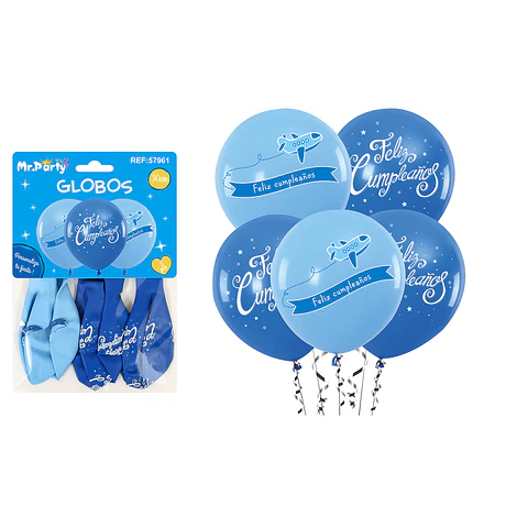 Globos de látex avión feliz cumpleaños 30cm 5pcs
