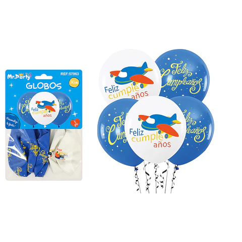 Globos de látex avión feliz cumpleaños 30cm 5pcs