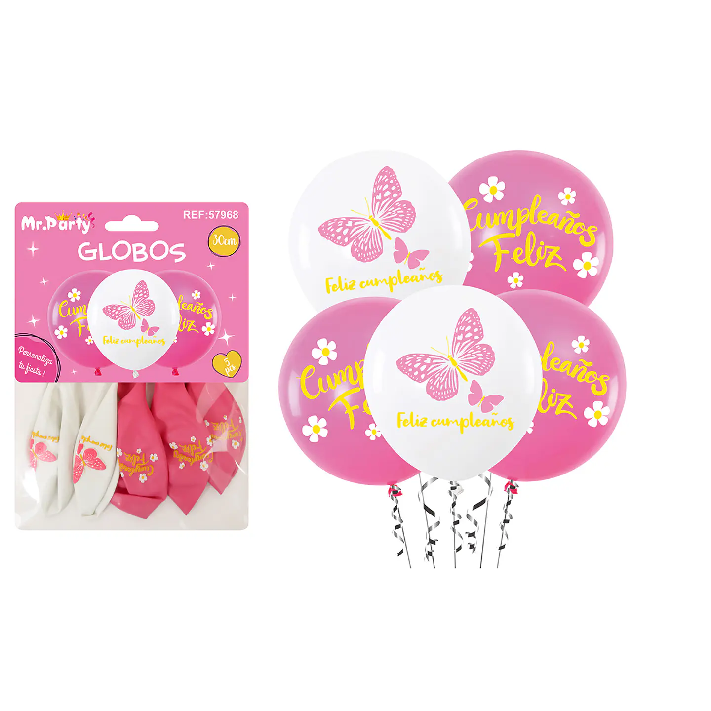 Globos de látex feliz cumpleaños con mariposas 30cm 5pcs 1