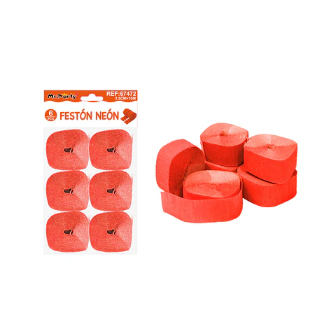 Festón neón naranja brillante 3.5cm*10m 6pcs