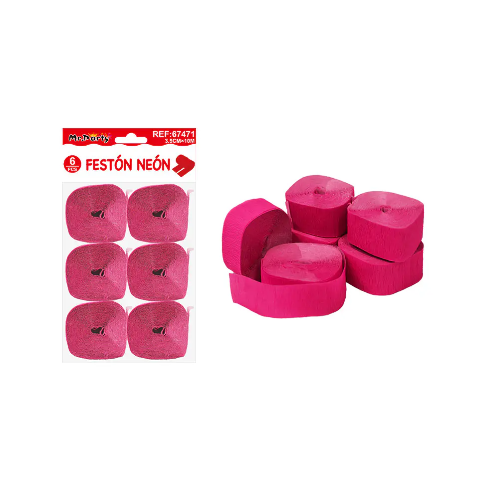 Festón neón rojo intenso 3.5cm*10m 6pcs 1
