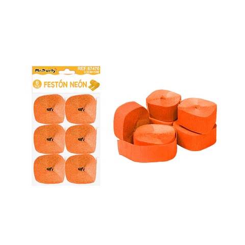 Festón neón naranja 3.5cm*10m 6pcs